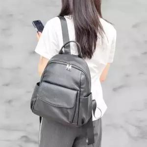 [옷자락]여성 데일리 튼튼한 가죽 지퍼 블랙 백팩