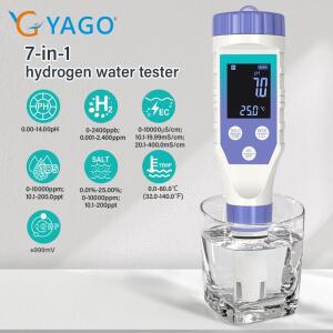 YAGO 수소 물 테스터 7-in-1 TDS EC H2 ORP 식수 풀 수족관 용 소금 온도 PH 측정기-정확한