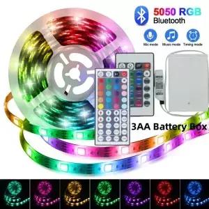 배터리 구동 LED 스트립 조명 접착 테이프 리본 블루투스 TV 백라이트 배경 3AA 5050 RGB 1M 2M 3M 4M 5M