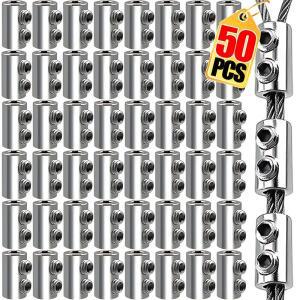 50/1PCS 강철 와이어 로프 케이블 클램프 방수 금속 구리 조정 가능 고정 클립 크림프 링 슬링 패스너 액세