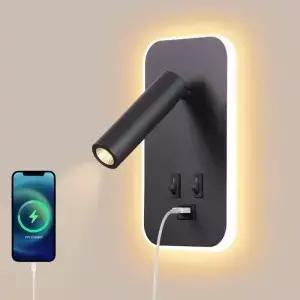 침대 옆 벽 램프 LED 조명 스위치 및 USB 포트 장착 독서등 회전식 스콘스 스포트라이트