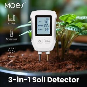 MOES 토양 PH 검출기 테스터, LCD 스크린 온도계, 온도 수분 계량기, 원예 꽃 화분 재배용, 3 in 1