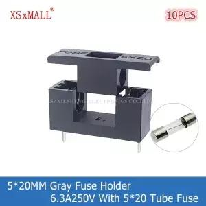 10PCS 5*20MM 퓨즈 홀더 6.3A250V 회색 및 커버 블록 튜브 퓨즈가있는 PCB 패널 장착 퓨즈베이스
