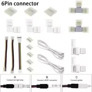 6PIN RGB CCT L 모양 T 납땜 없음 쉬운 커넥터 Butted Line RGBCCT LED 스트립 조명용 램프 연장 케이블
