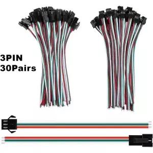30 쌍 JST SM 3 핀 커넥터 WS2812B LED 스트립 라이트 용 15cm 20AWG 와이어 여성/남성