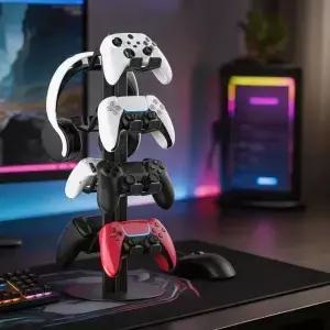 탈부착 가능한 다층 컨트롤러 홀더(미끄럼 방지 패드 포함) PS5 Xbox 스위치 및 헤드셋용 범용 게임 랙