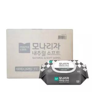모나리자 내추럴 소프트 무자극 물티슈 캡형 100매 24팩