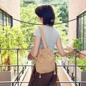 [옷자락]여성 썸머 뜨개 짜임 니트 복주머니 숄더 버킷백