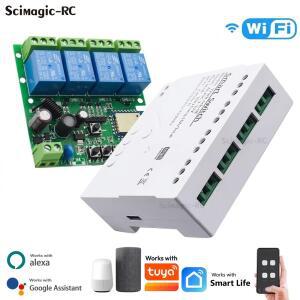 4채널 와이파이 릴레이 스마트 무선 스위치 모듈 7-32V 85-250V 220V 110V 2200W RF433 4방향 수신기 TUYA