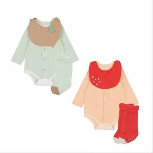 에뜨와 ETTOI 빈블바디수트3PCS SET그린 오렌지 택1 07T517914/출산, 백일선물, 바디수트 07T517914-BS 107