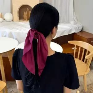 헤어슈슈 리본 스타일 여성 헤어밴드 머리묶기 데일리룩 와인레드 스카프머리끈