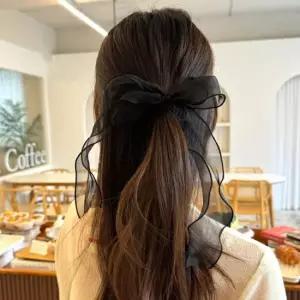 블랙 쉬폰 리본 헤어슈슈 데일리 올림머리 헤어끈 리본머리끈 머리고무줄 스카프머리끈