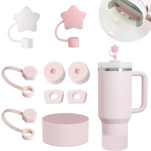 6pcs 실리콘 유출 방지 Stoppe 밀짚 커버 캡 부팅 텀블러를 포함한 스탠리 컵 액세서리 세트 용 9Pcs