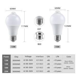 E27/B22 LED PIR 모션 센서 전구 12W 자동 ON OFF 계단 복도 차고에 대 한 인간 적외선 조명