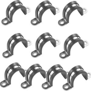 10pcs 20mm 2구 U-튜브 스트랩 클램프 EPDM 고무 안감 클립이 있는 304 스테인리스 스틸 파이프 또는