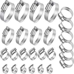 26PCS 스테인리스 스틸 호스 클램프 모음 키트 연료 라인 배관 자동차 정원 튜브 라디에이터 기계적 용도용