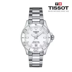 씨스타 1000 36mm 화이트 남녀공용 메탈시계 T120.210.11.011.00