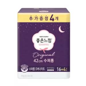 좋은느낌 오리지널 수퍼롱 오버나이트 생리대 20매/42CM/생리/그날/월경/여성/용품/일회용/부착/수면/산모