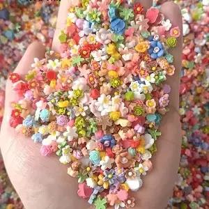 200개 미니 꽃 별 비즈 모음 - DIY 쥬얼리 헤어 액세서리 및 네일 아트 장식용 생생한 레진 공예 셀로