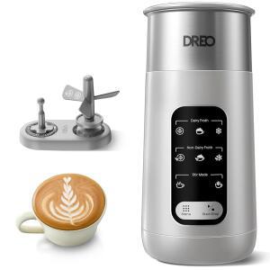 DREO 밀크 프로더, 라떼 아트 커피용 8-in-1 전기 유제품 및 비유업 우유용 9온스/270ml 따뜻하고 차가운 폼 자동 LED, 청소하기 쉬운, 바리스타메이커 에어, 그레이