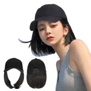 볼캡 모자가발 단발 붙임머리 여성 인모가발