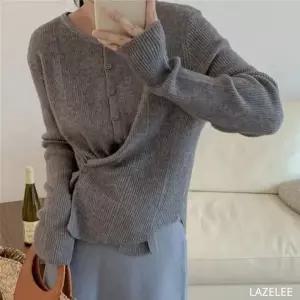 루즈핏 골지 니트 가디건 여성 라운드넥 랩 언발 간절기 티셔츠