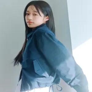 우먼 스트링 코튼 블루종 자켓 네이비