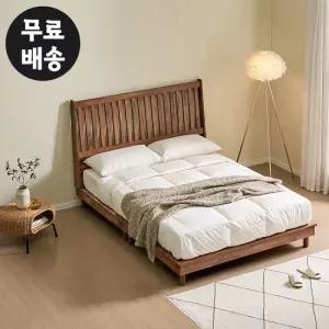 뮤디 고무나무 원목 평상 침대프레임 퀸사이즈(월넛)