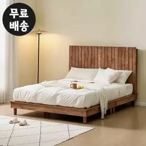 슈디 고무나무 원목 평상형 침대프레임 라지킹 월넛