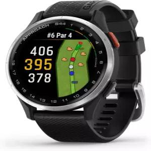 Garmin Approach S44 에센셜 골프 GPS 스마트워치 AMOLED 디스플레이 온코스 기능 실버 알루미늄 베젤과