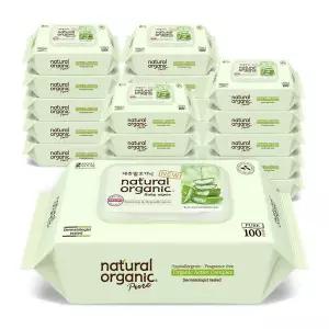 네츄럴오가닉 아기물티슈 퓨어 알로에베라 플레인 스마트캡형 100매 20팩