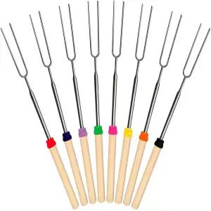 마시멜로 로스팅 스틱 8개 그릴 세트용 확장 가능한 32인치 금속 큐 꼬치 텔레스코핑 스모어 포크 핫도그용