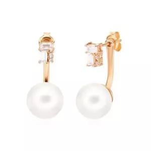 [비앤비골드] 14K 사각큐빅 핵진주 10mm 침귀걸이 한쌍 JNE28406