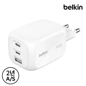 [벨킨] 100W 3포트 GaN 초고속 충전기 듀얼 C타입 USB-A WCH016 노트북 아이폰 충전