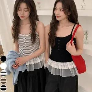 프릴 레이어드 레이스 나시티 나시 여름 여자 캡내장 티셔츠 레이스여자티 캡내장티셔츠 프릴나시티