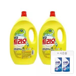 트리오 항균 주방세제 대용량 3kg, 2개+증정(리큐 액체세제 300ml, 2개)