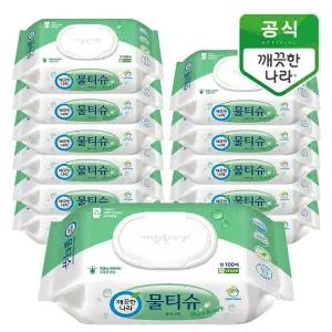 [하프클럽/깨끗한나라]깨끗한나라 물티슈 퓨어 그린 캡형 100매 12팩