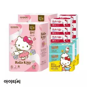 [헬로키티] 큐티세트 3겹 화장지 60롤 + 팝업티슈 레드 6개 +키친타올 톡톡 6개
