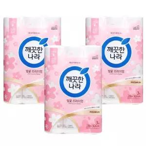 깨끗한나라 벚꽃 프리미엄 3겹 28M X 3개