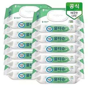 [깨끗한나라]깨끗한나라 물티슈 퓨어 그린 캡형 100매 x 12팩