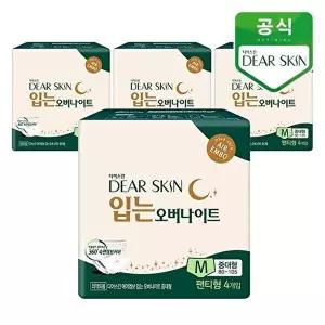 [깨끗한나라]디어스킨 에어엠보 입는 오버나이트 중대형 4P x 4팩