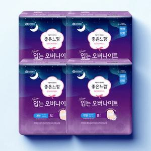좋은느낌 입는 생리대 오버나이트 듀얼소프트핏 대형 8매입 4개 팬티생리대