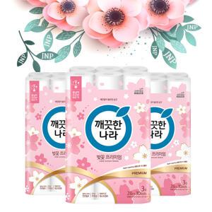 깨끗한나라 벚꽃프리미엄화장지 3겹 28M30롤X3팩