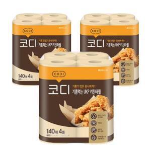 코디 기름먹는 UKP 무표백 키친타월 140매 4입 3팩