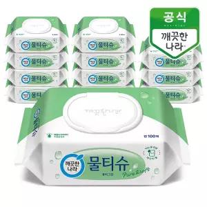 깨끗한나라 퓨어그린 물티슈 캡형 100매 x 12입