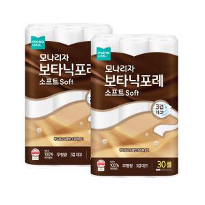모나리자 피부저자극 3겹 화장지 30M 30롤+30롤 천연펄프 먼지 없는 보타닉포레 소프트 총60롤