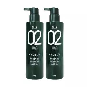 [아모스][amos] 아모스 녹차실감 샴푸 500g 2개 리바이탈 라이징 두피 모발 케어