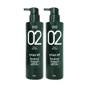 [amos] 아모스 녹차실감 샴푸 500g 2개 리바이탈 라이징 두피 모발 케...