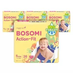 보솜이 NEW 안심 빠른흡수 액션핏 팬티형 기저귀 남여공용 특대형(XL) 104매