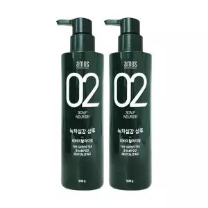 [amos]  녹차실감 샴푸 500g 2개 리바이탈 라이징 두피 모발 케어